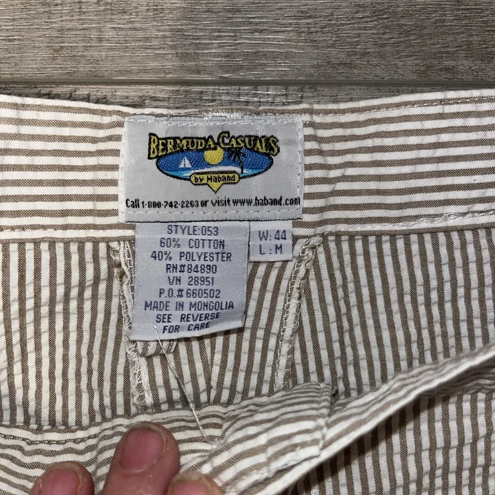 Bermuda Casuals Pants Mens Size 44x28 Tan Seersucker Chino Trousers
